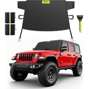 3-in-1 Windshield Snow Cover for Jeep Wrangler & Gladiator  XS Size Low-Windshield Frost Guard with Ice Scraper, Heavy-Duty 600D Oxford Waterproof & 360 Windproof Protection for Off-Road SUVs