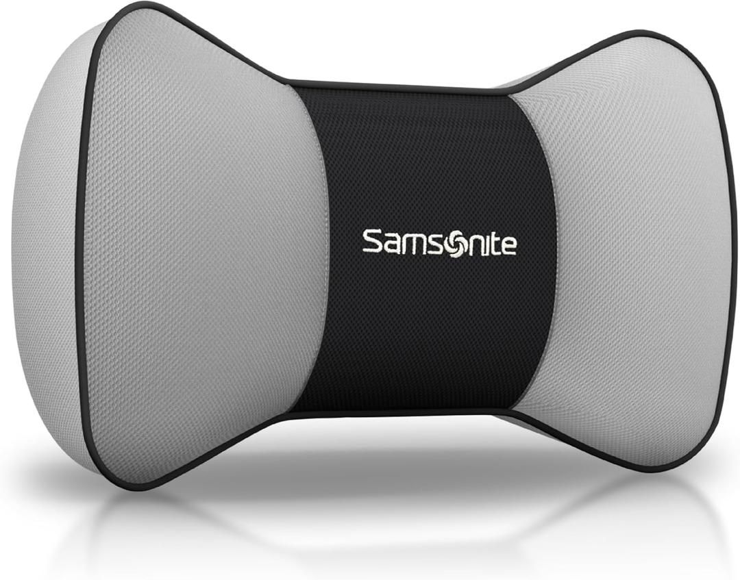 Samsonite Neck Pillow for Car  Ergonomic Memory Foam Headrest Cushion  Car Seat Support for Driving Comfort  Compact Neck Rest  Travel Pillow for Long Road Trip, Grey