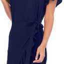 Womens Long Sleeve Round Neck Ruffles Wrap Dresses Party Dress (Blue)