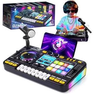Tsomtto Kids DJ Mixer Controller Table Musical Toy with LED Lights Sound Effect Microphone Piano DJ Mixer Board Music Toys for Kids, Birthday Gift Toys for 3 4 5 6 7 Year Old Boy Girl