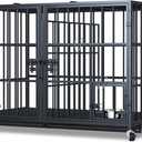 Dosker 48/42 inch XL Dog Crate for Large Dog/Double Medium Dogs,Heavy Duty Metal Dog Cages,All Metal Open Top Stackable,Dog Kennel Indoor with Wheels,Floor Grid, Tray, Divider and Feeding Bowl (Black)