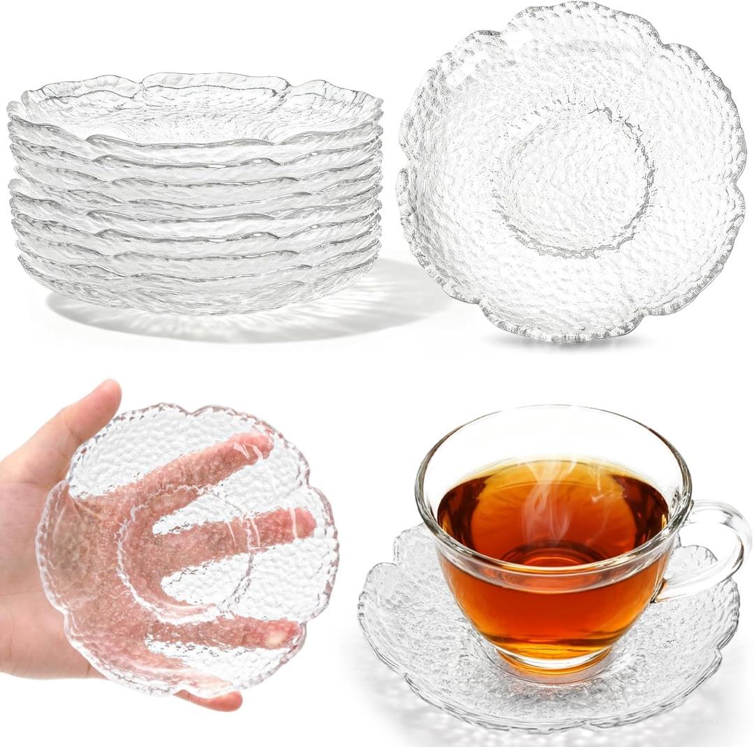 10 Pack Small Clear Glass Plates, 4.7 Inch Clear Coffee Tea Saucer, Mini Glass Snack Dishes Tabletop Coasters Set for Teacup, Appetizer, Salad, Fruit
