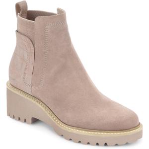 Trish Lucia Womens Platform Lug Sole Chelsea Boots Ankle High Chunky Block Heel Non-Slip Suede Leather Slip on Combat Fashion Booties (6, Nude)