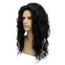 Sallcks Mens Long Curly Black Wig Middle Part Synthetic Cosplay Costume Halloween Wig for Male Guys, Black