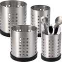 TOPZEA Set of 4 Kitchen Utensil Holder, Stainless Steel Cooking Utensil Organizer Kitchen Tools Flatware Holder Utensil Drying Cylinder Countertop Silverware Caddy