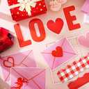 Whaline Valentine's Day Bulletin Board Decoration Love Letter Mailbox Red Pink Heart Envelope Cutouts Plaid Border Trim Valentine Heart Decorative Cutouts for School Classroom Party Decor