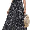 Kranda Women 2025 Summer Fall Crewneck Short Sleeve Smocked Floral Maxi Dress, Size: M