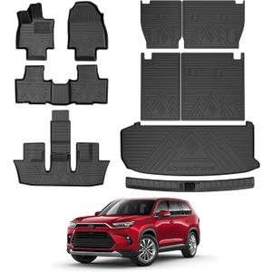 T TGBROS Floor Mats for Toyota Grand Highlander 2024-2026, 7 & 8 Passenger, All Weather Custom Fit TPE Liner Set with 1st 2nd 3rd Row Mats, Seatback Covers, Cargo Liner & Door Sill Protectors