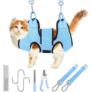 PatiencET Cat Grooming Hammock for Nail Trimming Pet Hammock for Small Dogs with Security Strap Dog Sling for Nail Clipping with Clippers Nail File and Pet Comb (Cerulean XS)