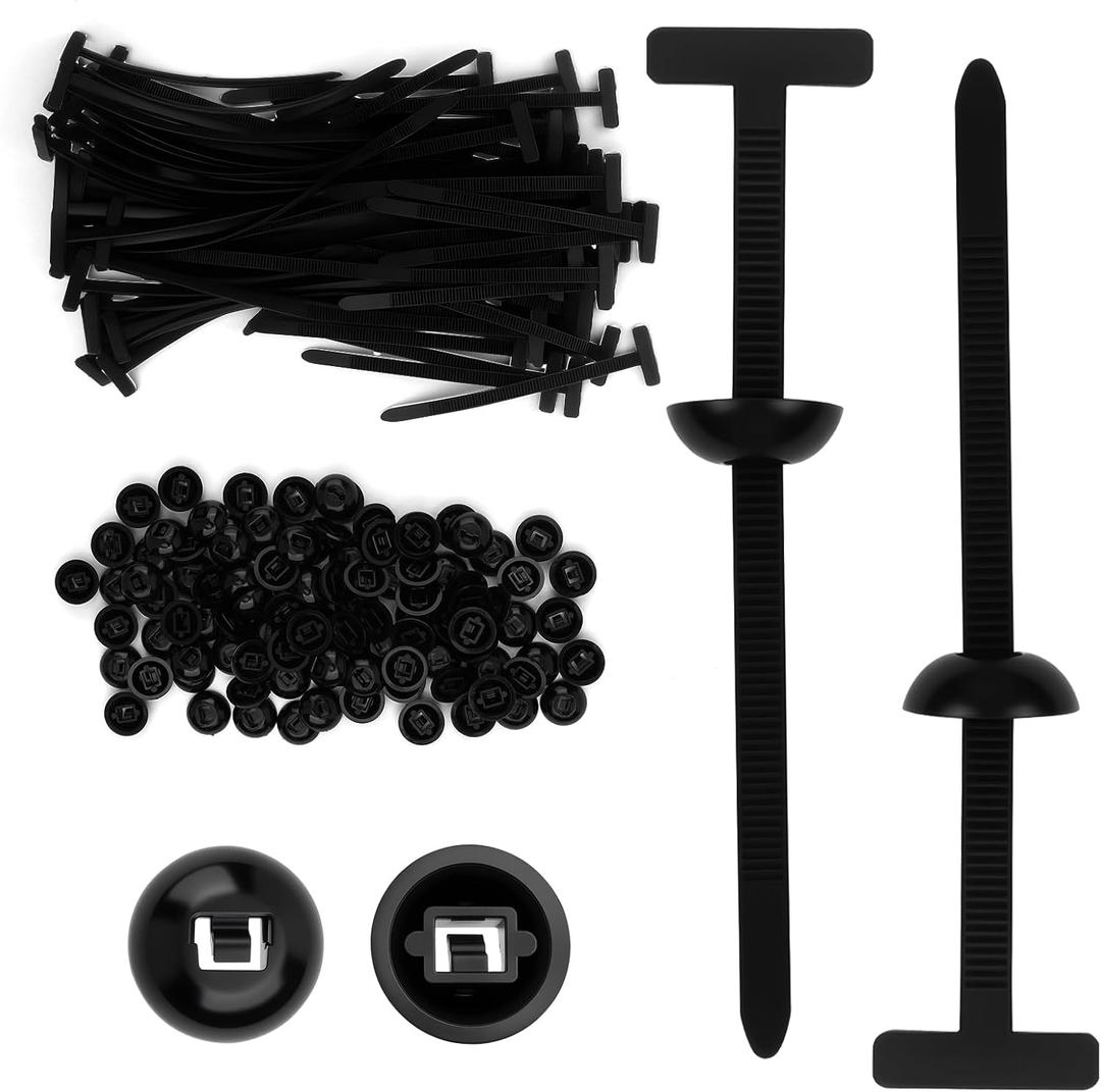100 PCS Nylon Universal Cable Tie Buckle - Heavy Duty Self-Locking Nylon Zip Ties Holder, UV Resistant Black Zipper Clips, Upgraded Plastic Cable Ties Tool with Pin for Automotive Repair, Gardening