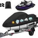 Waterproof Jet Ski Cover,420D Heavy Duty Windproof Jet Ski Covers 2-3 Seater with 2 Vents & 4 Windproof Buckles UV Resistant Compatible with Yamaha Seadoo from 126" to 135"(Black)