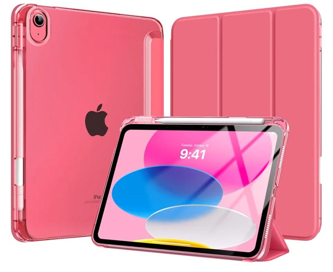 MoKo for iPad (A16) 11th Generation Case 11 Inch 2025, iPad 10th Gen Case 10.9 Inch 2022 with Pencil Holder, Slim Light Trifold Protective Cover with Hard PC Translucent Back Shell, Watermelon Pink