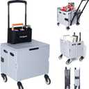 Collapsible Rolling Crate, Folding Utility Cart with 2 Lockable 360 Swivel Wheels & Lid, Portable Shopping Trolley for Grocery, Camping, Teacher, Office