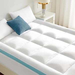 STWIENER Full Mattress Topper, Plush Pillow Top Mattress Topper for Back Pain Relief, Extra Thick Mattress Pad Deep Pockets for 8"-21", Soft Down Alternative Fill Mattress Protector, Blue Stripe