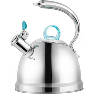 Harriet Tea Kettle for Stove Top, 2.5 Quart Stainless Steel Whistling Tea Pot, 3-Layer Base, Unique Dolphin-Shaped Ergonomic Handle, Includes Pot Holder & Mat, Gas Electric Applicable, Mirror Finish