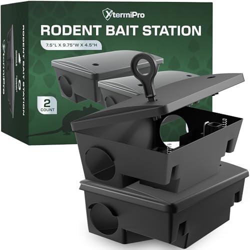 XTERMIPRO Rat & Mouse Bait Station - 2 Pack - Rat Bait Stations Mice Outdoor/Indoor - Tamper Resistant - Child & Pet Safe Rodent Bait Station - Outside Traps for Mice - Bait Box Pest Control