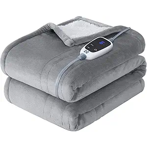 SEALY Electric Throw Blanket, Flannel & Sherpa Heated Throw with 6 Heating Levels & 210 Hours Auto Shut Off, Fast Heating & Machine Washable, 50x60 Inch, Light Grey