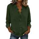 Women Elegant Shirts Linen Dressy Blouses Long Sleeve Casual Tops Ruffled Trim Neck Shirts Casual Trendy Office Shirt Light Blue (L)
