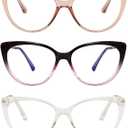3 Pack Blue Light Blocking Glasses,Anti Eye Strain Retro Cat Eye Glasses for Women Half Metal Ladies