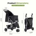 Smug 3 Wheels Pet Stroller, Dog and Cat Strollers, Storage Basket and Cup Holder, Breathable Mesh, Lightweight Travel Carrier, Waterproof and Foldable for Small Pets Outdoor Walk, Black