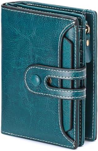 GOIACII Small Wallet Women Rfid Blocking Genuine Leather Compact Bifold Card Holder for Women with Zipper Coin Pocket 2 ID Windows, Teal