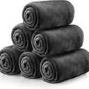 Tinideya 6 Pcs Flannel Fleece Throw Blanket Bulk 50 x 60 Inch Soft Fleece Blanket Warm Throw Blanket Coral Blankets for Couch Sofa Home Wedding Gifts Season (Dark Gray)