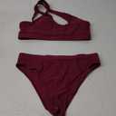NAFLEAP One Shoulder Cutout Bikini Set for Women High Waisted Bottom Swimsuit Two Piece Bathing Suit (Large, Claret Red)