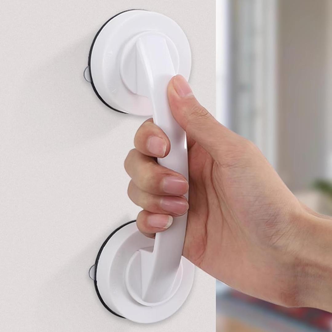 2 Pack Suction Cup Door Handle for Glass, Bathroom Door, Mirror, Cabinet, Strong Vacuum Removable Suction Cup Door Grab Bar, No Drilling, White