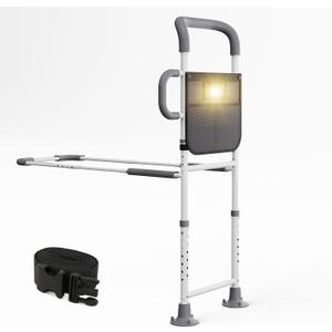HOMEAL Bed Rails for Elderly Adults Safety - Height Adjustable Bedside Assist Rails for Seniors, Stable Bed Cane Guard Railings with Non-Slip Ergonomic Handle Bar and Storage Pocket (Grey)