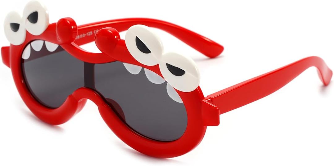 Outdoor Kids Sunglasses Age 3-10, Girls Boys Cartoon Sunglasses,Non-Slip Silicone UV 400 Protection Polarized. (Red)