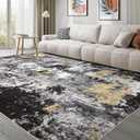 Washable 8x11 Area Rugs for Living Room: Abstract Modern Home Decor Rug | Soft Stain Resistant, Non-Slip, Pet & Kid Friendly - Large Carpet for Bedroom/Dining Room/Office/Nursery Black Gold