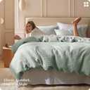 Bedsure Cotton Duvet Cover Queen Size - 100% Cotton Waffle Weave Sage Green Duvet Cover, PureWoven Textured Breathable Bedding Comforter Cover for All Season, 1 Duvet Cover Only 90"x90"