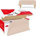 54 Inch x 200 Feet Beige Plastic Tablecloth Roll Cut to Size Disposable Table Cover with Cutter Box Plastic Table Cloth for Party, Wedding, Birthday