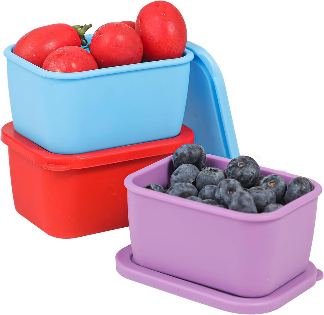 KOLUTI 3 Pack Silicone Small Snack Container, 6 OZ Stackable Puree Sauce Condiment Food Storage Lunch Bento Box with Lids, Leak-proof, BPA Free, Dishwasher & Microwave & Oven Safe