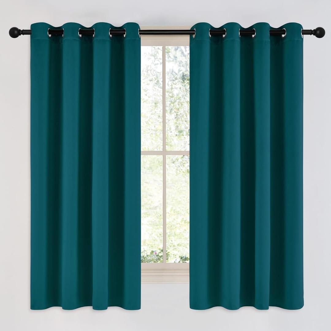 NICETOWN Faux Silk Teal Curtains & Drapes for Bedroom, Grommet Top Thermal Insulated Room Darkening Energy Saving Privacy Drapes for Nursery, 2 Panels, W52 x L63