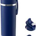 OISIZ Insulated Water Bottle 24 oz with 2-in-1 Straw and Swig Lid, Leakproof and BPA Free, Keep Cold 24H, Vacuum Stainless Steel Water Bottle for School, Travel and Sports, All Dishwasher Safe (Navy Blue)
