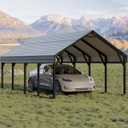 GarveeLife 12x20 ft Metal Carport, Reinforced Frame and Steel Roof for All-Weather Use, Permanent Shelter for Bass Boats, Full-Sized Pickup Trucks, and Tractors (Gray)