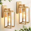 VIANIS Gold Outdoor Wall Lights, 2 Pack Waterproof Outdoor Porch Lights, Anti-Rust Porch Lights Outdoor, Outdoor Light Fixture for House, Garage, Doorway, Garden, Tempered Glass, E26 Socket