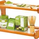 Matcha Station Shelf, 2 Tier Acrylic Matcha Stand Bar Organizer for Mugs, Syrup, Cups & Mug Holder Countertop, Wooden Shelf Condiment Storage Caddy for Kitchen, Home, Office (Brown Acrylic Base)