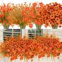 24 Bundles Artificial Fall Flowers Outdoor UV Resistant Fake Autumn Plants No Fade Faux Fall Plants Arrangements for Farmhouse Garden Porch Window Box Thanksgiving Home Decor (Eucalyptus + Violet)