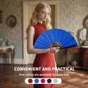 Large Folding Hand Fan, Nylon-Cloth Vintage Retro Fabric Fans, Glitter Bamboo Ribs Chinese Kung Fu Tai Chi Hand Fan for Women, Festival, Dance, Gift, Performance, Decorations