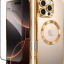 OOK Magnetic Case Made for iPhone 16 Pro Max (Compatible with MagSafe) Clear Phone Cover with Screen Protector Soft TPU Anti-Scratch Shockproof Protective Case for Women Men - Desert Titanium