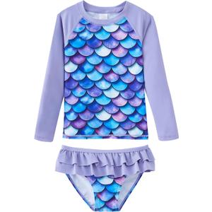UMELOK Toddler and Little Girls Rash Guard Sets with Bikini Bottoms Swimwear 12Y