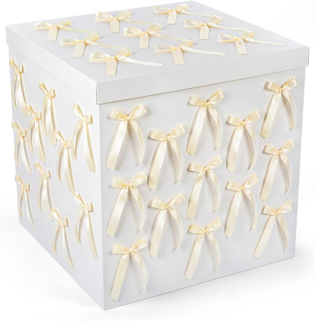Kolldenn Extra Large Gift Box with Lid-giant, 28x28x28 Jumbo White Gift Boxes with Bow and Ribbon for Gender Reveal Big Present Birthday Special Celebrations Anniversaries Wedding Party Decor(Gold), 1 Count