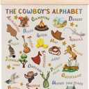 laveliabel Western Cowboy Alphabet Poster Hanger Frame, Western Cowboy Nursery Banner Poster with Wood Hanger, West Alphabet Educational Wall Art Decor for Kids Toddler Baby Boy Room, 12x16in