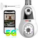 5G& 2.4G Light Bulb Security Camera, 6MP Dual Lens WiFi Wireless Light Socket Cameras for Indoor, Bedroom, Color Night Vision, Motion Tracking, Audible Alarm, Compatible with Alexa, SD/Cloud