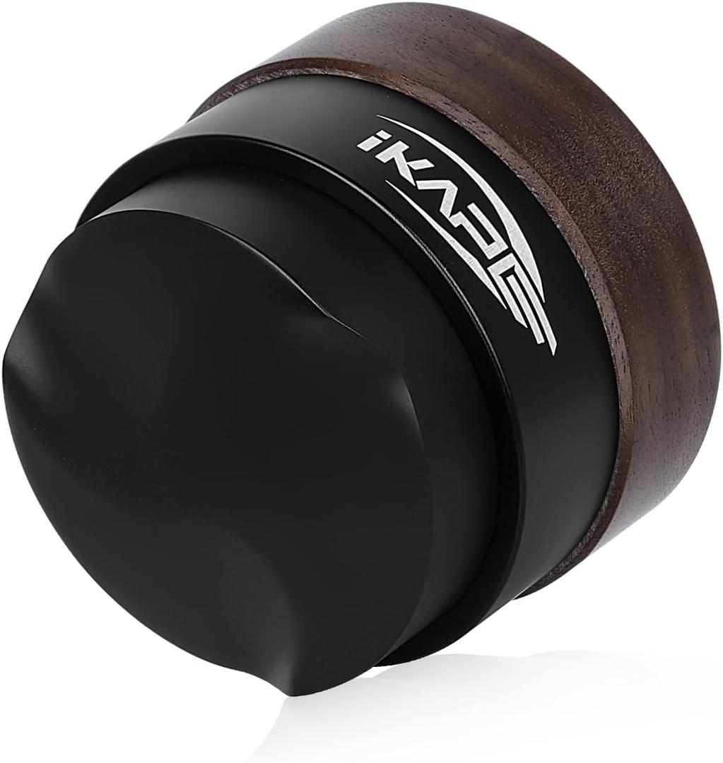 IKAPE 53MM Coffee Distributor, New Wooden Handle Design, Gravity Adaptive Espresso Distributor Fits All 54MM Espresso Portafilter, Compatible with 54MM Breville Bottomless Portafilter (Brown)