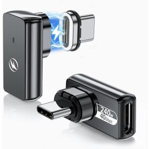 USB C Magnetic Adapter 240w, (2 Pack) 90 Degree Magnetic USB C Adapter 24 Pin with PD Fast Charging USBC 4 40Gbps 8K 60Hz for Thunderbolt 3/4, MacBook Pro/Air and More Type C Devices