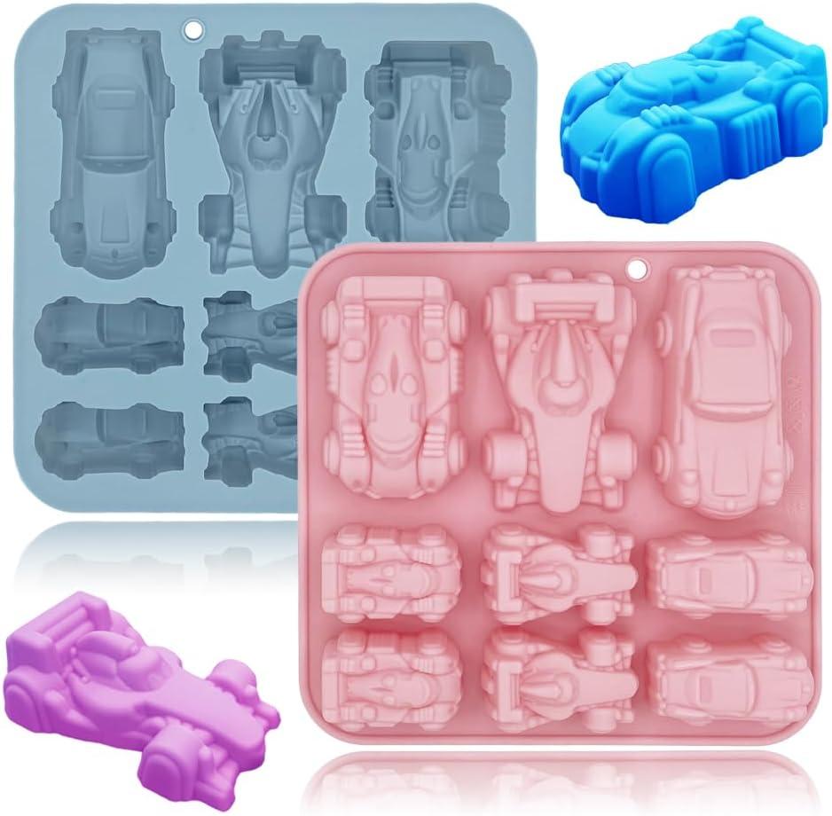 2 Pack Racing Car Jello Molds Silicone 9 Cavity 3D Car Themed Chocolate Mold Ice Cube Tray DIY Baking Tool for Kids Chocolate Cake Dessert Candy Mousse Pastry Cupcake Topper Handmade Soap Crayons