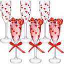 6 Pack Valentines Day Heart Shaped Champagne Flutes 6.5 oz Clear Red Hearts Plastic Champagne Flute Martini Glasses Cocktail Toasting Glasses Cups for Weddings Galentines Day Anniversary